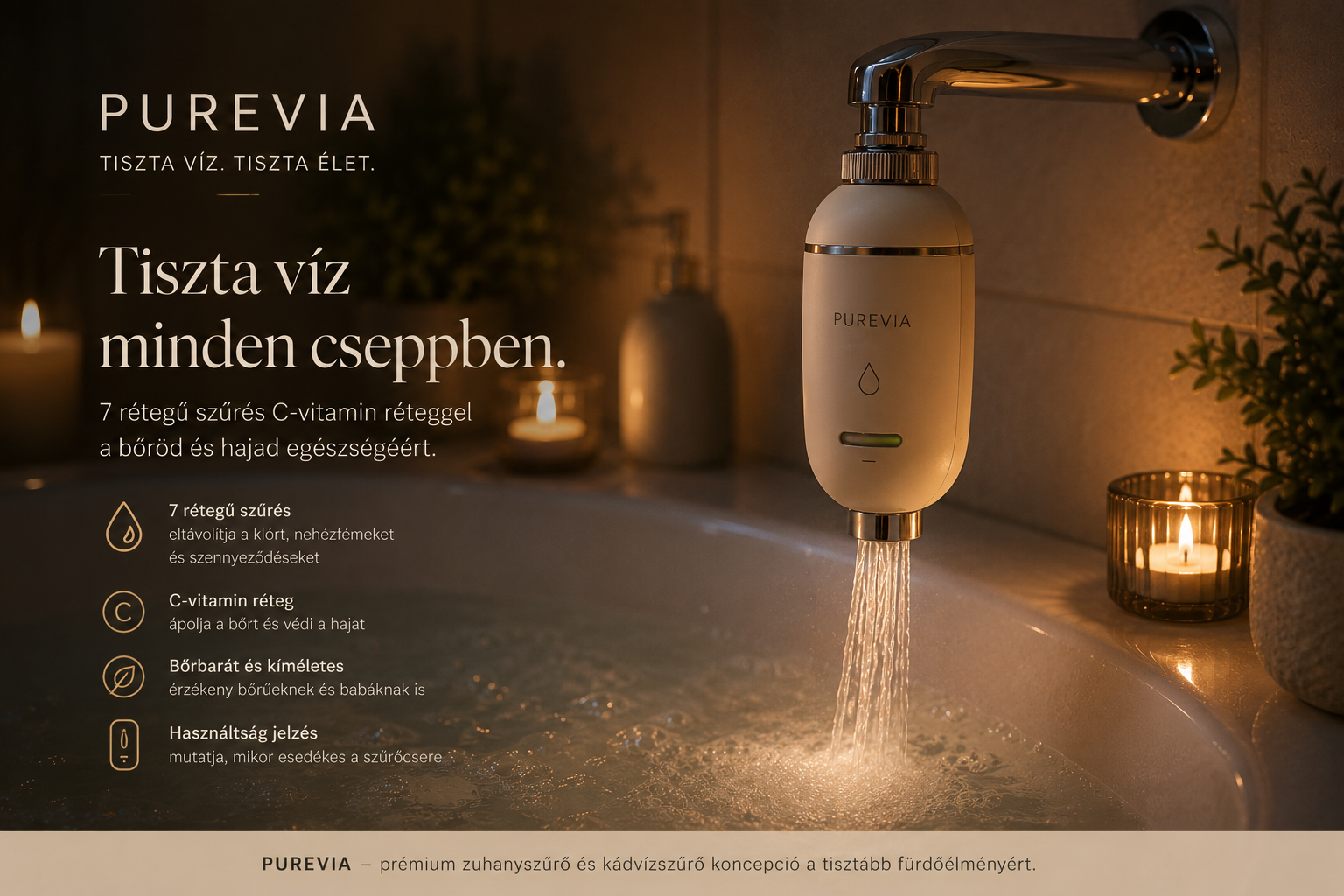 PUREVIA vízszűrő hangulatos esti kádfürdőzés közben